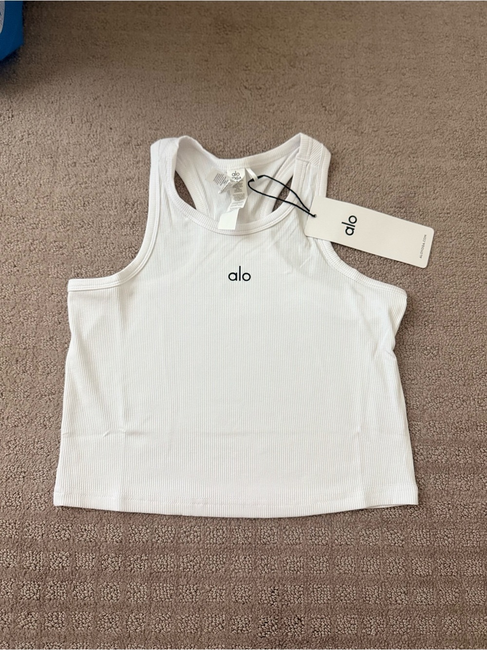 ALO Yoga White Ribbed Racerback Crop Tank Top